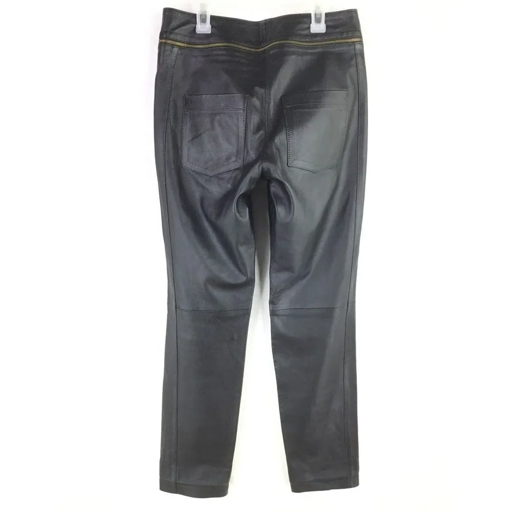 Lilly Sarti Lambskin Leather Moto Pants Size 40 Black Gold Designer Brazil - Picture 7 of 11